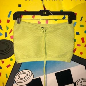 neon green strapless top with front tie